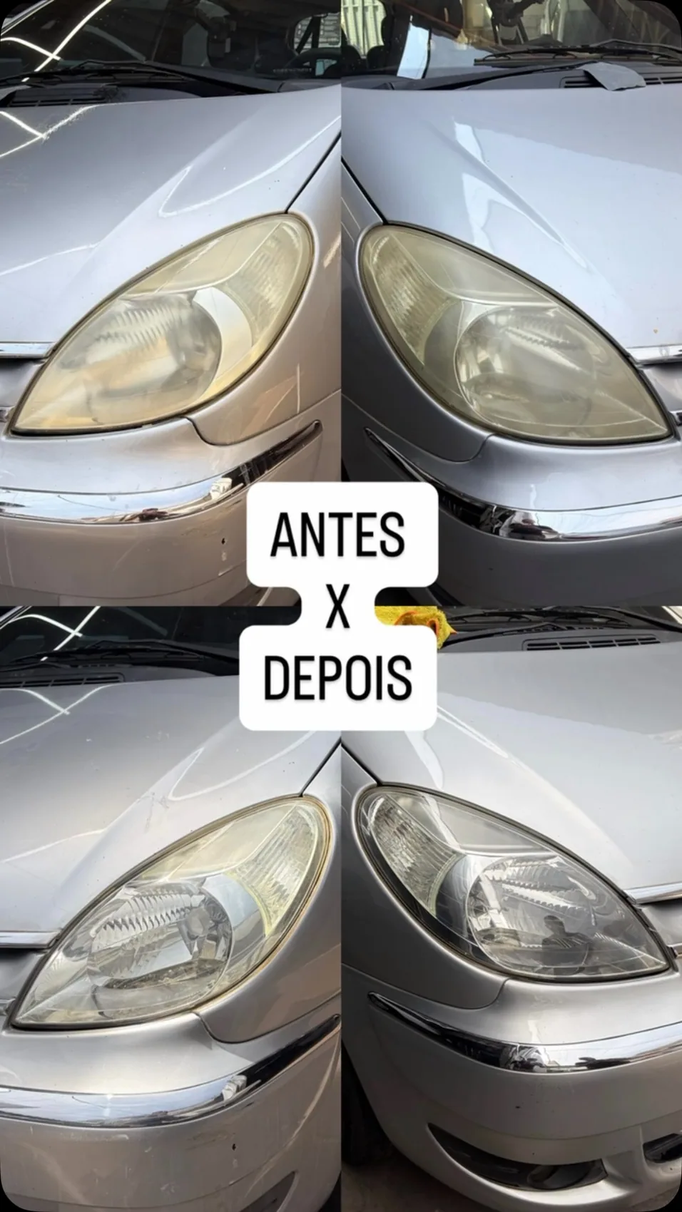 Antes e depois de faróis restaurados